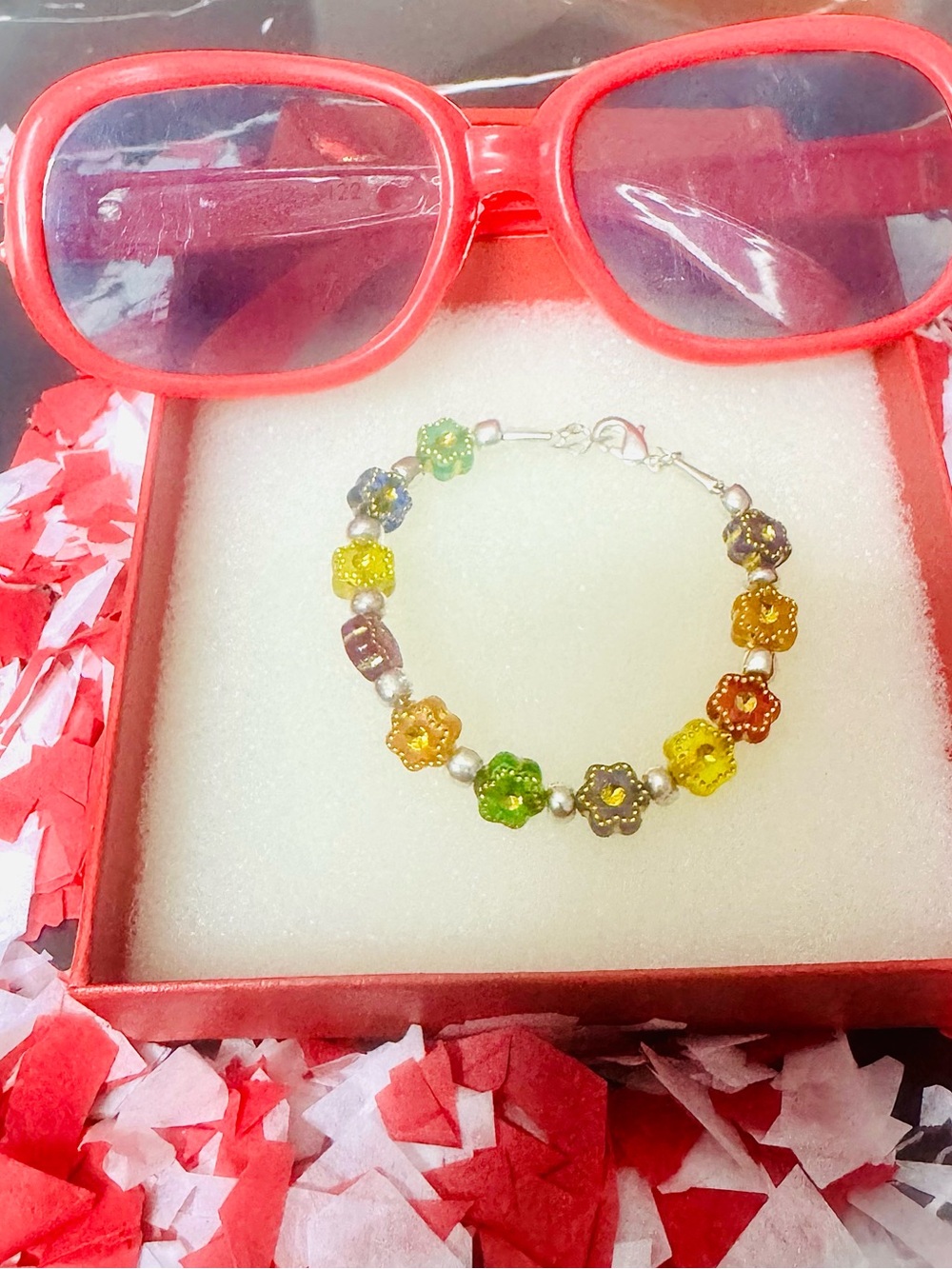 Kids Multicolor Flower Bead Bracelet - Playful Colorful Beaded Bracelet